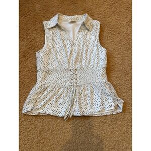 Ember Polka Dot Peplum Top L Corset Waist Blouse Vintage‎ Retro Chic Office Babe